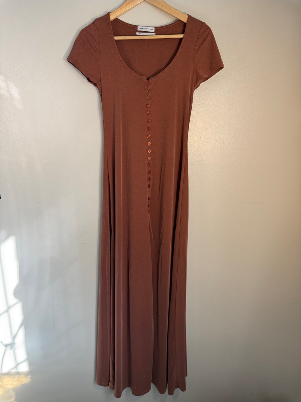 Urban Outfitters Warm Brown Button Front Jersey Maxi Dress, Medium